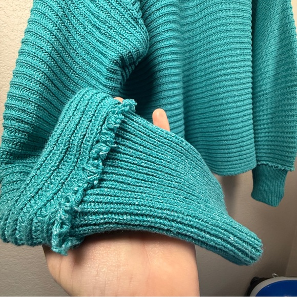 Free People Marlie Pullover V Neck Ribbed Knit Sweater Blue Green Oversized S - Picture 6 of 10